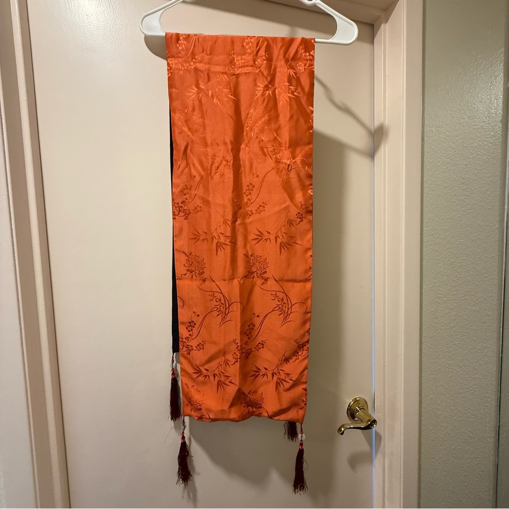 Orange/black Silk Scarf with Floral Design